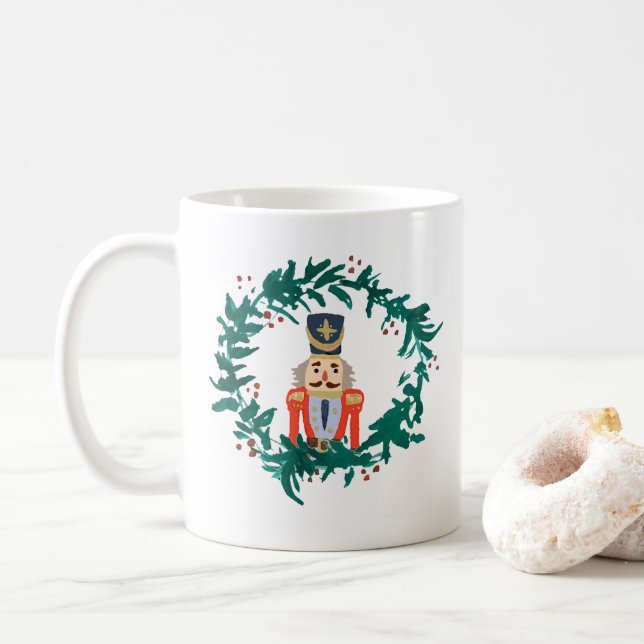 Nutcracker Wreath Painting Christmas Coffee Mug (With Donut)