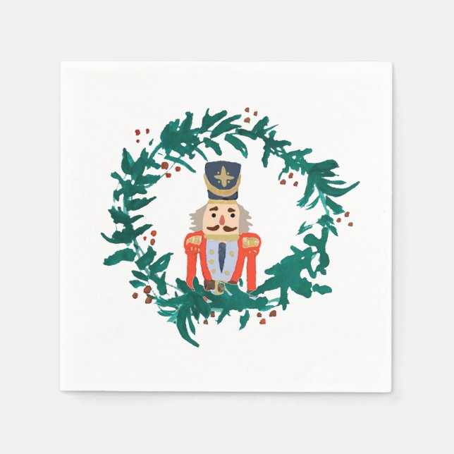 Nutcracker Wreath Painting Christmas Napkins (Front)
