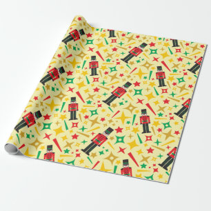 Nutcrackers and Colorful Stars Christmas Seamless Wrapping Paper