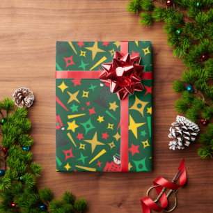 Nutcrackers and Colorful Stars Dark Green Seamless Wrapping Paper