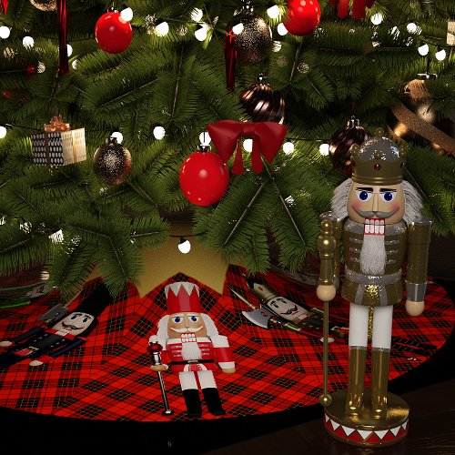 Nutcrackers and Red Plaid Brushed Polyester Tree Skirt