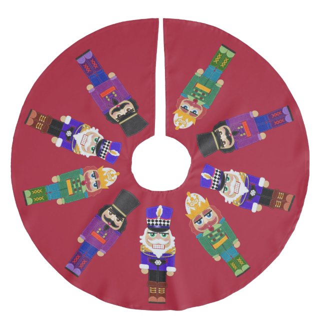 Nutcrackers Felt Look With Stitching Brushed Polyester Tree Skirt (Front)