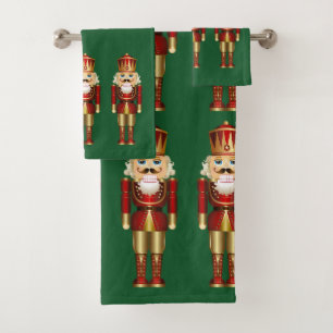 Nutcrackers Fun Christmas Holiday Green Red Gold B Bath Towel Set