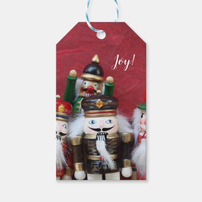 Nutcrackers group on red gift tags (Front)