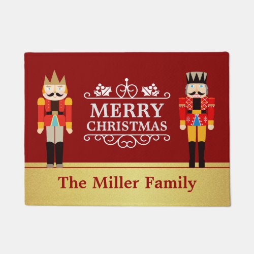 Nutcrackers Merry Christmas Red Gold Welcome Doormat