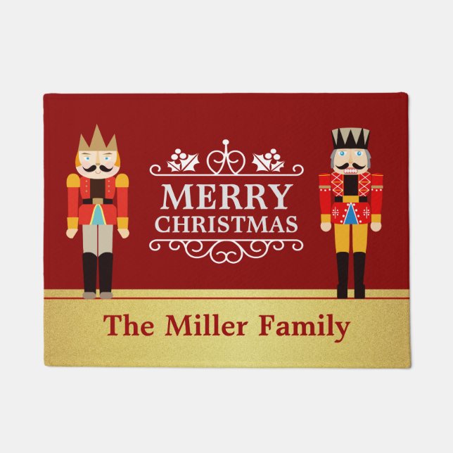 Nutcrackers Merry Christmas Red Gold Welcome Doormat (Front)