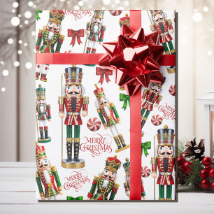 Nutcrackers Merry Christmas Red Green Roll of Wrapping Paper