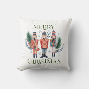 Nutcrackers Merry Christmas Typography Throw Pillow