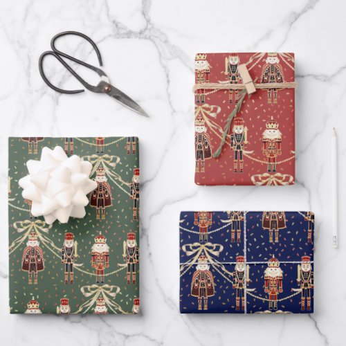Nutcrackers Navy Blue Red Green Wrapping Paper Sheets