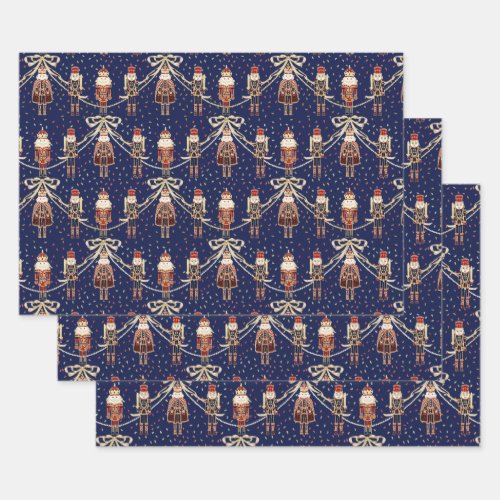 Nutcrackers Navy Blue Wrapping Paper Sheets