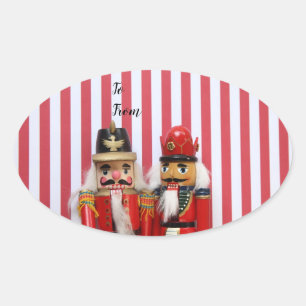 Nutcrackers on stripes oval sticker