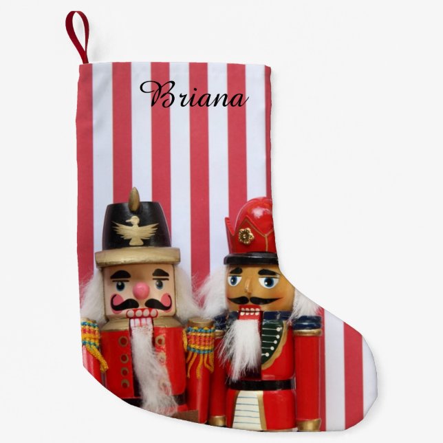 Nutcrackers on stripes small christmas stocking (Front)
