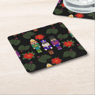 Nutcrackers Soldiers Faux Felt Style Whimsical Square Paper Coaster
