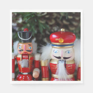 Nutcrackers with holiday background napkins