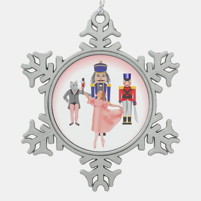 Nutcraker Ballet Cast Snowflake Pewter Christmas Ornament (Front)