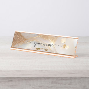  Nuteral Beige Opal stone Rose Gold  Desk Name Plate