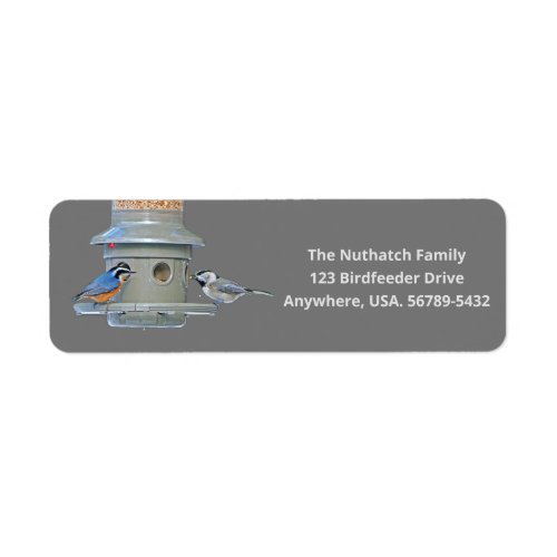 Nuthatch and Chickadee on Bird Feeder  Label