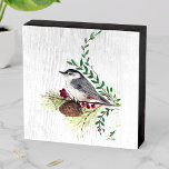 Nuthatch Bird Art Decor Wooden Box Sign<br><div class="desc">White Breasted Nuthatch Bird Art watercolor and colored pencil art by Jenn Steffen,  Jenn's Emporium.</div>