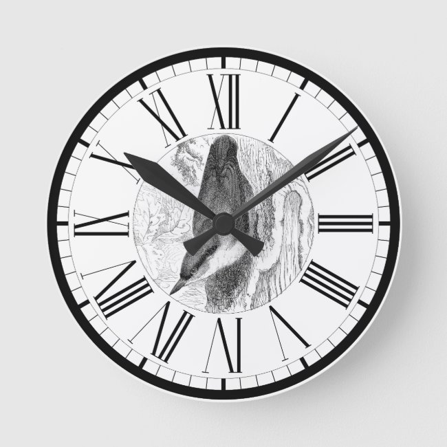 Nuthatch British Bird Illustration Round Clock