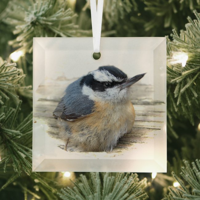 Nuthatch Christmas Beveled Glass Ornament