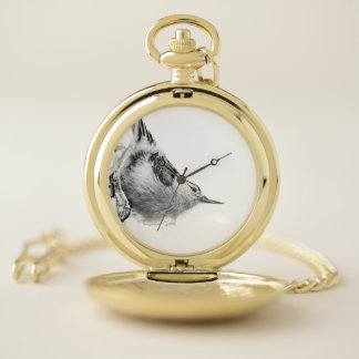 Nuthatch, High Key Bird Photography Pocket Watch