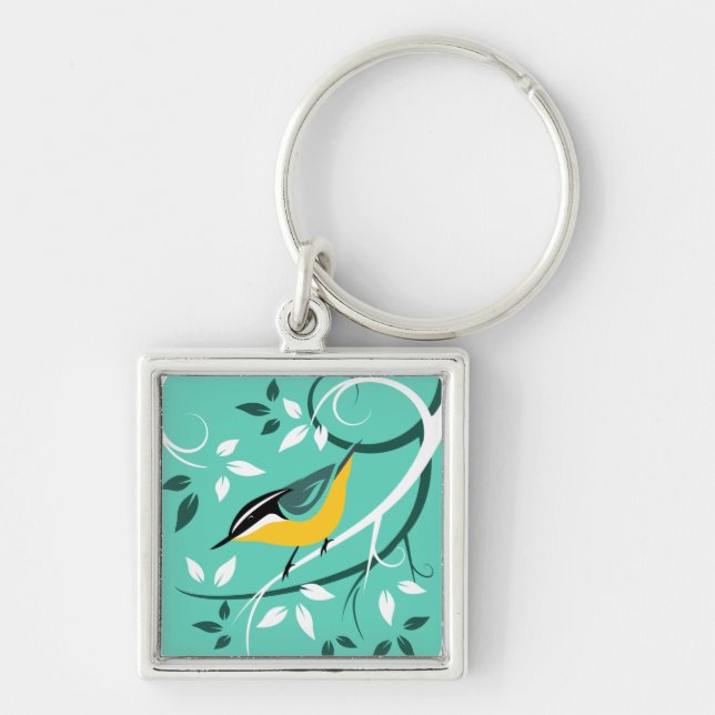 Nuthatch On Tree Branch Keychain (Front)