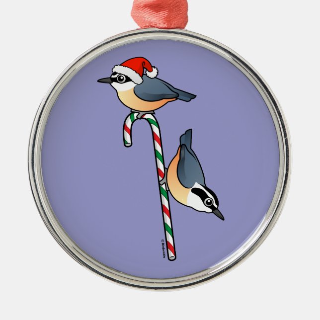 Nuthatch Santa Metal Ornament (Front)