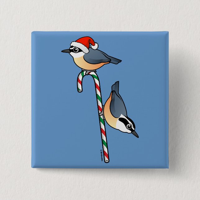 Nuthatch Santa Pinback Button (Front)