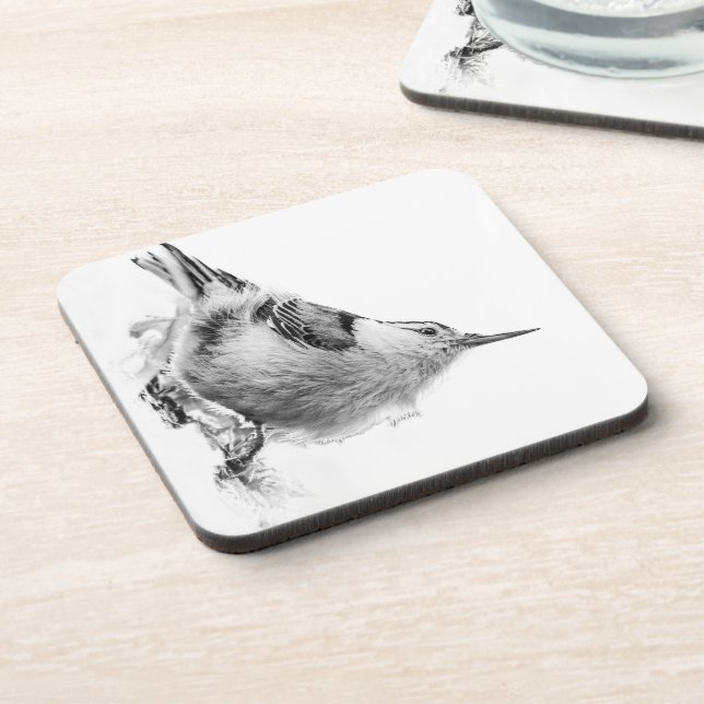 Nuthatch, White Bird Photography Beverage Coaster (Left Side)