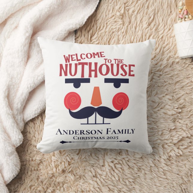 Nuthouse Funny Christmas Nutcracker  Throw Pillow (Blanket)