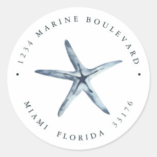 Nutical Blue Starfish Return address Classic Round Sticker