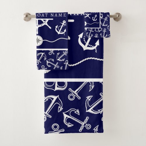 Nutical Navy Blue Welcome Aboard Boat Anchor Bath Towel Set