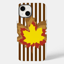 Nutmeg Autumnal Stripes with Leaves