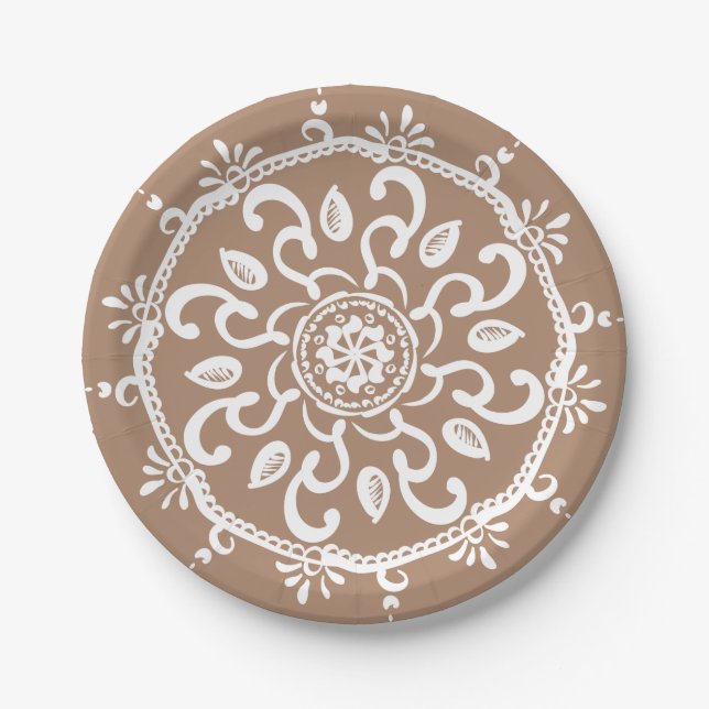 Nutmeg Mandala Paper Plates (Front)