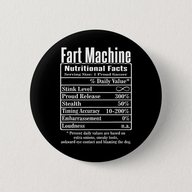 Nutrion Facts Fart Machine Dad Jokes Funny Farting Button (Front)