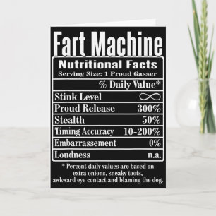 Nutrion Facts Fart Machine Dad Jokes Funny Farting Card