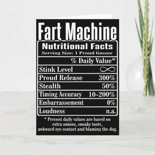 Nutrion Facts Fart Machine Dad Jokes Funny Farting Card (Front)
