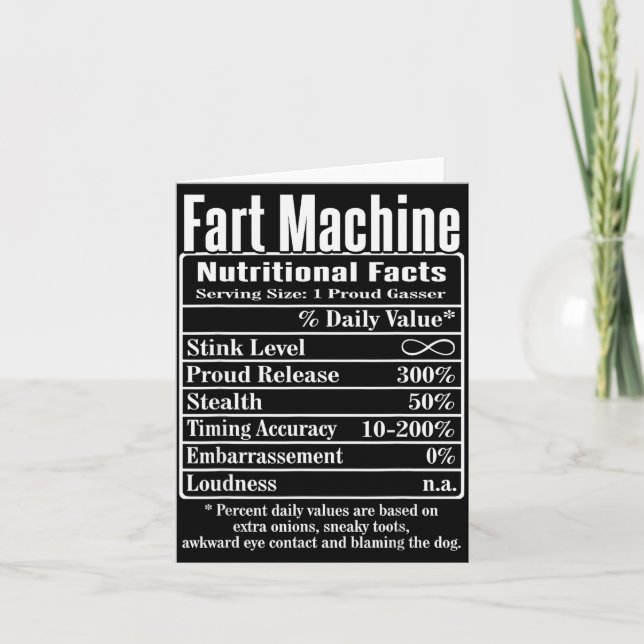 Nutrion Facts Fart Machine Dad Jokes Funny Farting Card (Front)