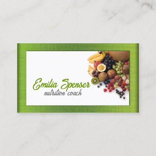 Nutrition Coach Healthy Life Yellow Green Linen Business Card