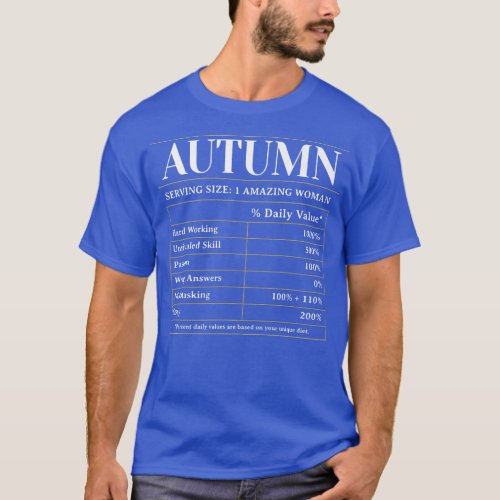 Nutrition Facts Autumn First Name Unique Nickname  T_Shirt