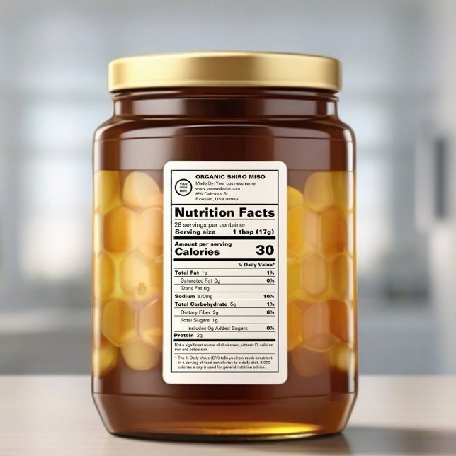 Nutrition Facts FDA Compliant Custom Logo Food Lab Label (Logo Branded Nutrition Facts Label on Honey Jar )