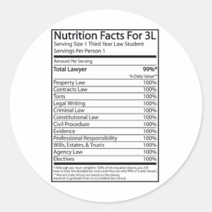 Nutrition Facts For A 3L Classic Round Sticker