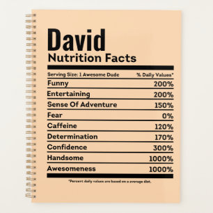 Nutrition Facts Funny Personalized Name David Planner