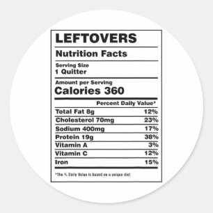 Nutrition Facts Leftovers Quitter Funny Thanksgivi Classic Round Sticker