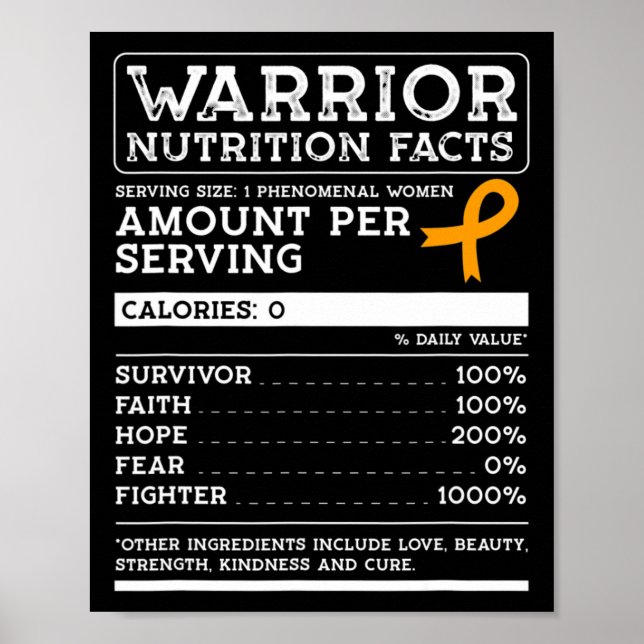 Nutrition Facts Leukemia Awareness Ribbon  Poster (Front)