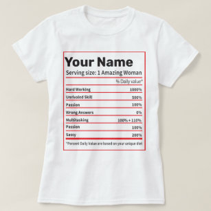 Nutrition Facts Personalized Name- Women Gift  T-S T-Shirt