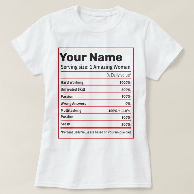 Nutrition Facts Personalized Name- Women Gift  T-S T-Shirt (Design Front)