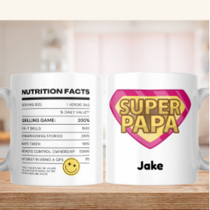 Nutrition Facts Powered by Dad Jokes - Super Papa Coffee Mug