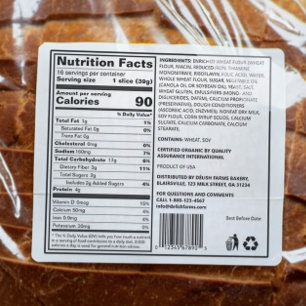 Nutrition Facts Prime Ingredient Bread Label