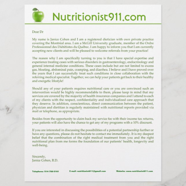 Nutrition Letterhead (Front)